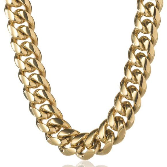 316L Stainless Steel Miami Cuban Link Chain 14K or White REAL Gold Plated Hip Ho